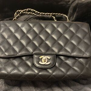 Chanel Classic Jumbo Black Quilted Shoulder Bag